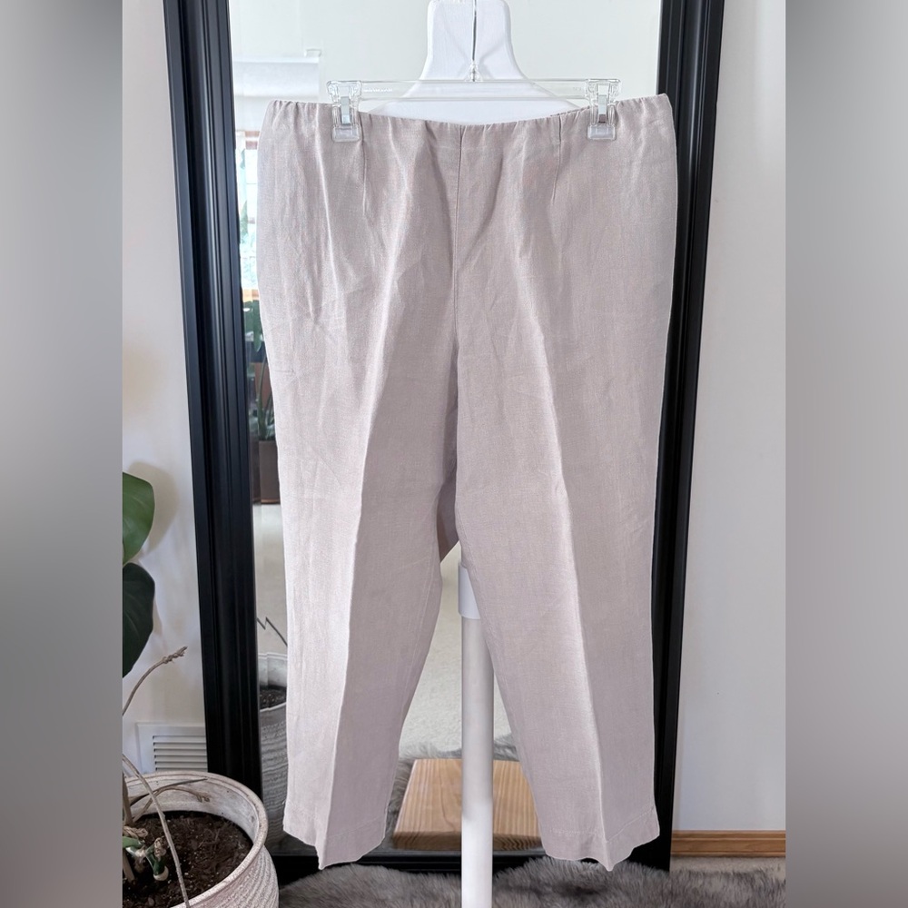 PURE JILL Flax Tan Linen Cropped Pants